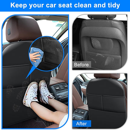 Kick Mats Back Seat Protector Fit for Honda Pilot with 2 Pocket Storage Organizer - Faux Leather Waterproof Dirt Proof for Kids Feet Automotive Accessories (1 Pair,Black)