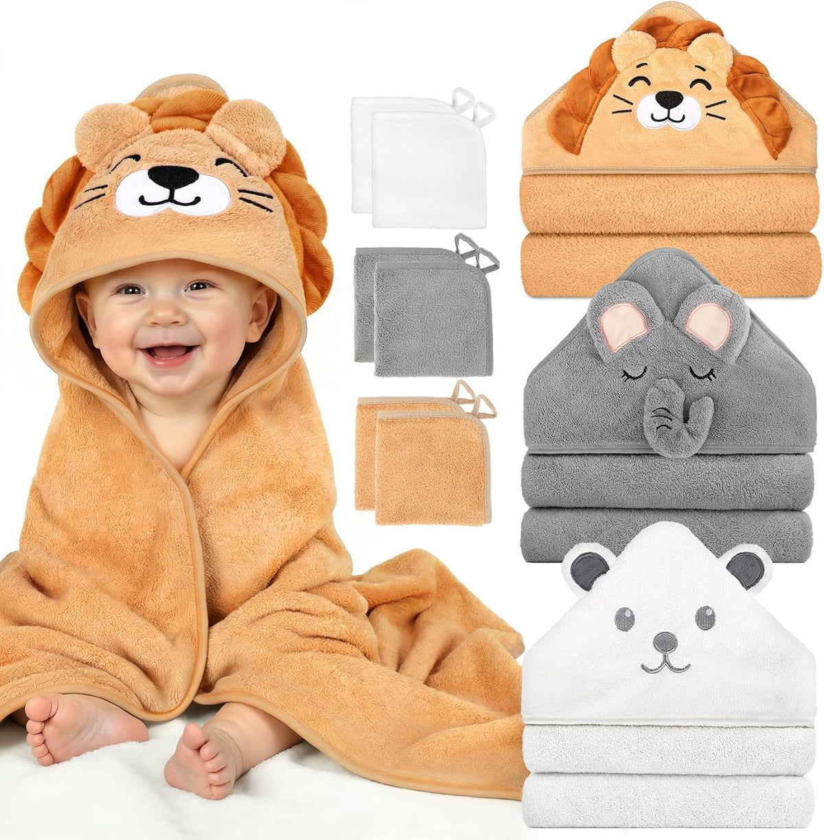9-Piece Baby Bath Towels and Washcloths Set