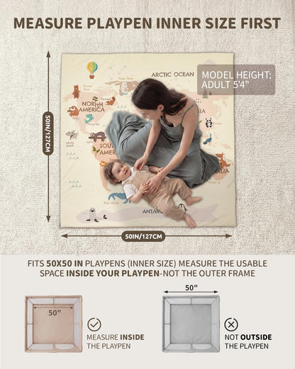 Baby Play Mat for Floor 50x50, 1.5” Thick Vegan Leather Crawling Mat with Removable Cover, Waterproof - photo 3
