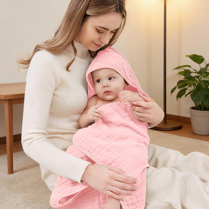 Toallas de baño con capucha para bebé de muselina, pack de 3, toallas ultrasuaves 100% algodón para recién nacidos, bebés y niños pequeños, 32x32 Inch, esenciales muy absorbentes y de secado rápido para la hora del baño, playa y piscina, serie rosa