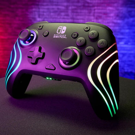 PDP Gaming Afterglow Wave Wireless Nintendo Switch Pro Controller - Officially Licensed, Nintendo Switch 2, Switch Lite/OLED, RGB LED Customization, App Controls, Rechargeable Battery Power - Black