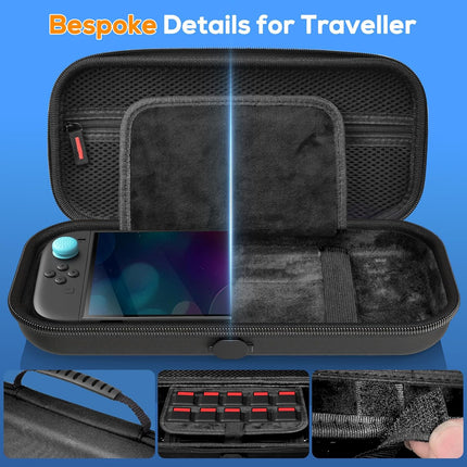 Auarte [Charge Inside] Switch 2 Carrying Case for Nintendo Switch 2 Console 2025 / Switch Original/Switch OLED, Slim Travel Carry Case for Switch 2 Accessories with 10 Game Card Storage (Black-Slim Case Bundle)
