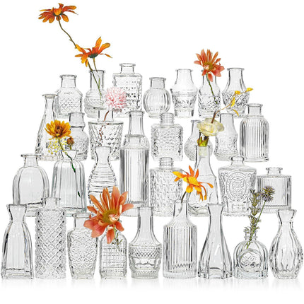 Glass Bud Vase Set of 32 Pcs, Small Glass Vases for Flowers