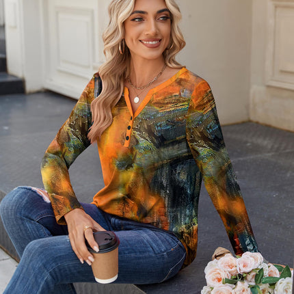 Long Sleeve Shirts for Women Casual V Neck Fall Tops Summer Blouses