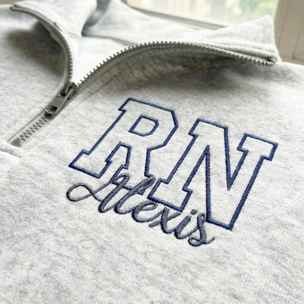 Custom Name Nurse Embroidered Quarter-Zip Sweatshirt with Title – RN Gift for Nursing Assistant or Nurse Graduation
