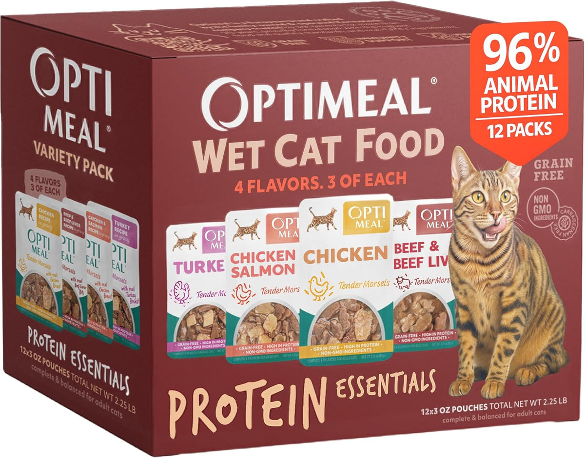 Wet Cat Food Variety Pack - Grain Free Tender Morsels, 3 oz Pouches, Pack of 12