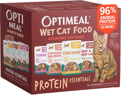 Wet Cat Food Variety Pack - Grain Free Tender Morsels, 3 oz Pouches, Pack of 12