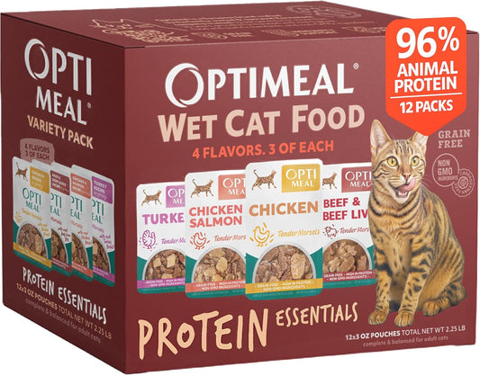 Wet Cat Food Variety Pack - Grain Free Tender Morsels, 3 oz Pouches, Pack of 12