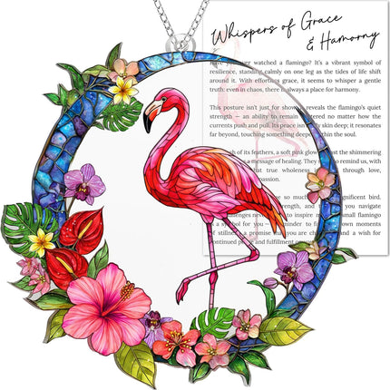 Flamingo Acrylic Suncatcher Window Hanging Ornament with Story Card, Flamingo Gifts for Women, Pink Christmas Tree Decorations, Tropical Palm Flamingos Hanging Decorations, Christmas Ornament (Moon)