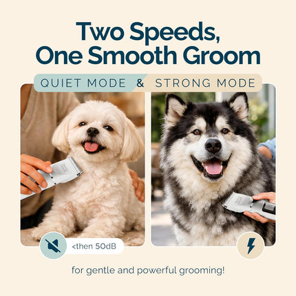 Dog Grooming Kit - 2 Power Modes Quiet & Strong, Cordless Dog Clippers for Grooming & Dogs Hair Trimmer for Groomings, Ceramic Blades, 6 Guide Combs, Rechargeable Trimmer for Cats and Pets