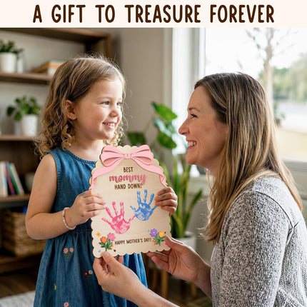 HYPERI DIY Mothers Day Crafts for Kids Handprint Art, Handprints Wooden Rose Flower Bouquet, Mothers Day Gifts for Mom from Kids, for Grandma from Grandkids, Mothers Day Keepsake Craft (Best Mom)