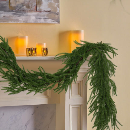 2Pcs 6FT Christmas Garlands, Real Touch Norfolk Pine Garland