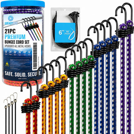 Bungee Cords with Hooks, Outdoor Heavy-Duty Bungee Straps, 21pcs