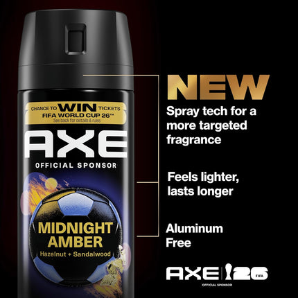AXE Fine Fragrance Collection Body Spray Midnight Amber 72 Hour Freshness Aluminum Free 2.9 oz
