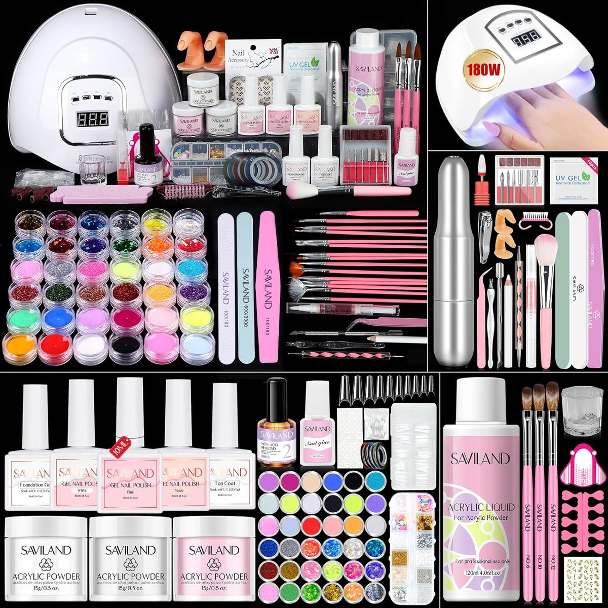 Beginner Acrylic Nail Kit with 180W Lamp and Nail Drill