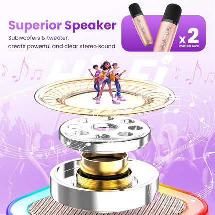 Mini Karaoke Machine for Kids Adults, 2026 TOP Birthday Gifts for Girls 3,4,5,6,7,8+Year Old Toddler Toys, Portable Bluetooth Speaker with 2 Wireless Karaoke Microphones Player Home Party(Rose Gold)