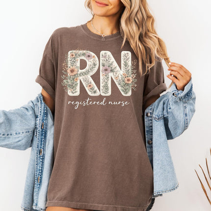 Floral RN Registered Nurse Comfort Colors T-Shirt Cute Botanical Nurse Shirt Healthcare Worker Gift