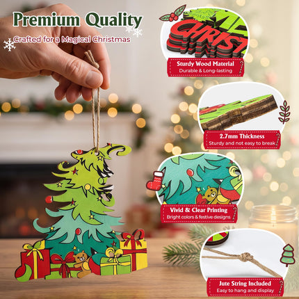 36 Pcs Christmas Ornaments for Tree, Hanging Wooden Christmas Decorations