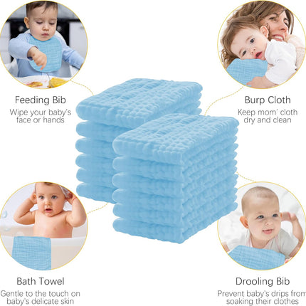 Lovely Care 12 Pack Muslin Burp Cloths 100% Cotton Muslin Cloths Large 20''x10'' Extra Soft and Absorbent Baby Burping Cloth - Aqua