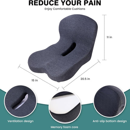 ZUAMEGUMemory Foam Car Seat Cushion – Ergonomic Driver Cushion for Sciatica & Tailbone Pain, Breathable Non-Slip Car Seat Pad for Car, Office Chair, Wheelchair
