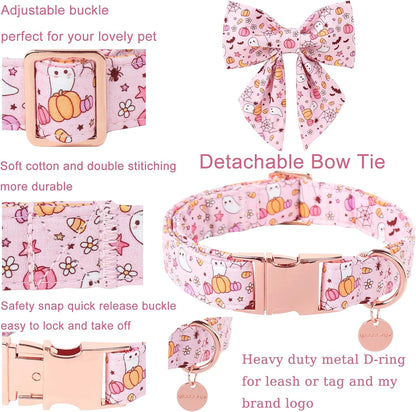 Pink Halloween Dog Collar with Flower, Adjustable Metal Buckle, M - photo 2