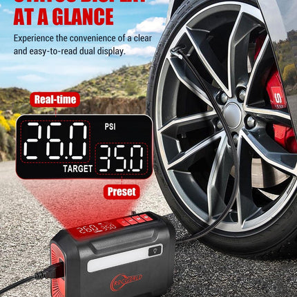 ROCGORLD R8 Tire Inflator Portable Air Compressor, DC 12V Air Compressor Portable with Large Dual Digital Screen, 3X Faster Inflation Air Pump for Car, Bike, Ball, Motor