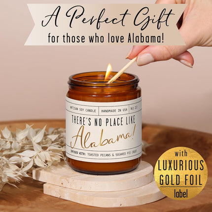 Alabama Gifts, Alabama Decor for Home - 'There's No Place Like Alabama Candle, w/Toasted Pecans & Sugared Pie Crust I Alabama Souvenirs I Alabama State Gifts I 9oz Jar, 50Hr Burn, USA Made