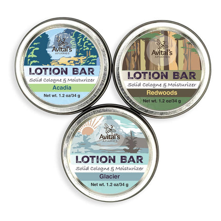 Avital's Apiaries National Park Lotion Bar Gift Set – Acadia, Glacier & Redwoods – Natural Beeswax Solid Moisturizers – Plastic-Free Travel Lotion Bars for Hiking, Camping & Outdoor Lovers