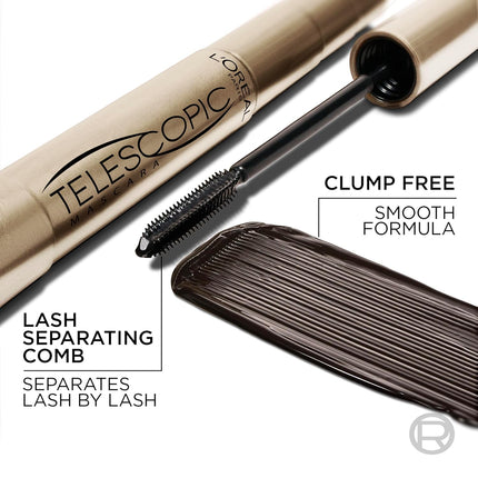 L’Oreal Paris Makeup Original Telescopic Mascara, Separating Mascara Volume and Length Formula, Washable, Black, 0.27 Fl Oz., 2 Count