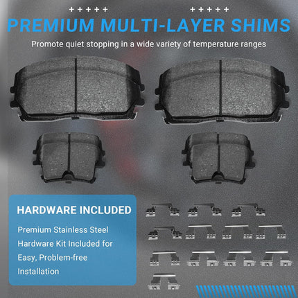 Brake Pads Front and Rear Compatible with Chrysler 300, Dodge Challenger Charger Magnum Automotive Replacement Brake Pads Semi-Metallic D1056 D1057
