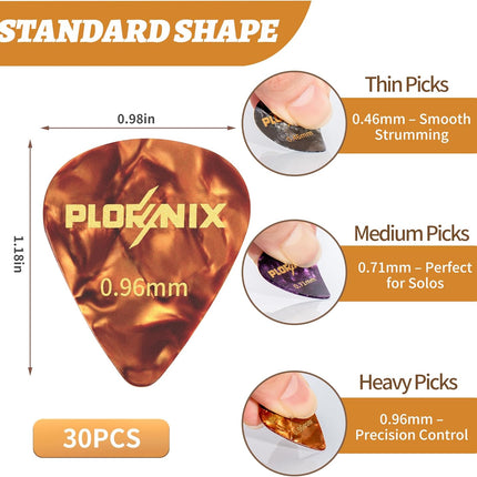 30 pack Celluloid Guitar Picks - 3 Different Thickness Colorful Guitar Pick with Metal Storage Box, Guitar Picks for Acoustic Guitar, Electric Guitar, Bass, Ukulele, 0.46mm/ 0.71mm/ 0.96mm