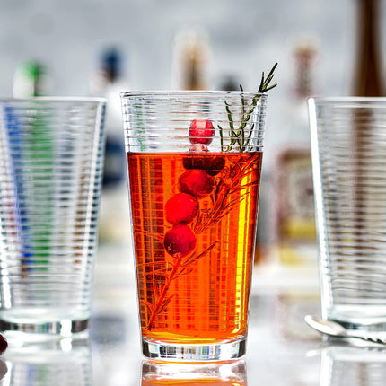 Set of 16 Heavy Base Ribbed Durable Clear Drinking Glass Cups