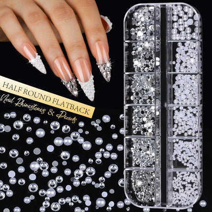 Gold and Silver Nail Charms and Gems Set, 6 Boxes Multi-Shapes Nail Gems Nail Rhinestones Nail Pearls for Nail Art Design