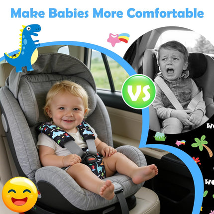 3 Pcs Car Seat Stroller Straps Pads for Baby, Newborn Soft Shoulder Strap and Crotch Covers, Universal Shoulder Straps Pads for Car Seat, Pushchair, High Chair (Dinosaur)