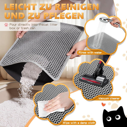 Cat Litter Mat, Honeycomb Double Layer Waterproof & Urine Resistant Non-Slip Litter Trapping, Easy Clean Washable Scatter Control for Litter Box (Gray, 24x15 Inch)