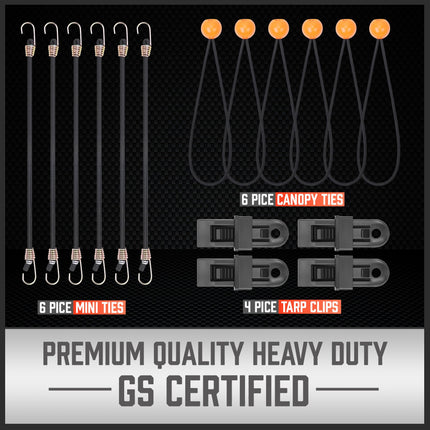 31-Piece Bungee Cords Assortment Jar, Includes 10”,18”,24”,32”,40” Bungee Cords, 6“ Zip Ties, 8”Canopy/Tarp Ball Ties and Crocodile Mouth Tarp Clips