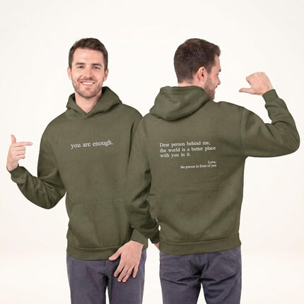 Custom Dear Person Behind Me - You Are Enough Hoodie Embroidered Hoodie – Mental Health Gift for Friends, Men & Women