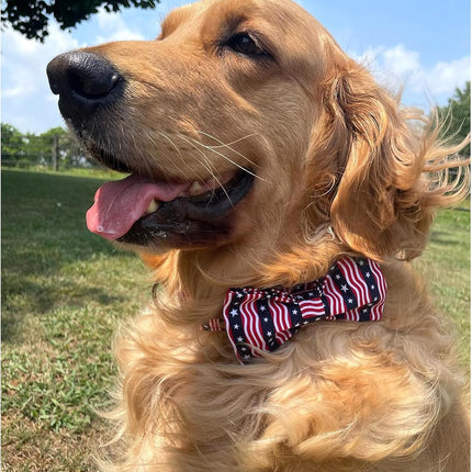 Lionheart glory American Flag Dog Collar, 4 of July Dog Bow Collar Heavy Duty Adjustable Patriotic Dog Collar with Bowtie for Medium Dogs Pet Gift