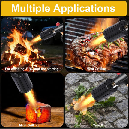 Powerful Propane Torch Gun, 3272°F Flame Thrower with Adjustable Flame & Safety Lock, One-Touch Ignition Kitchen Torch for BBQ, Searing Steak & Camping (Tank Not Included)