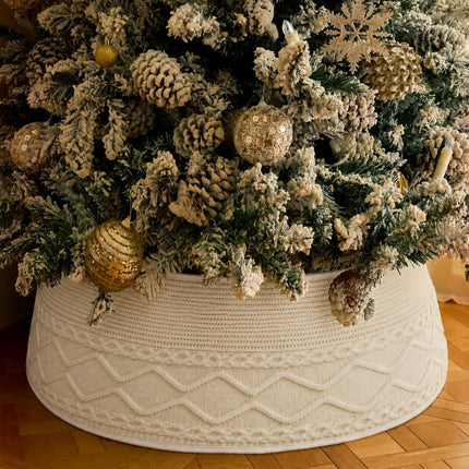 Knit Christmas Tree Collar, Christmas Tree Skirt, Cream, 23-30 in