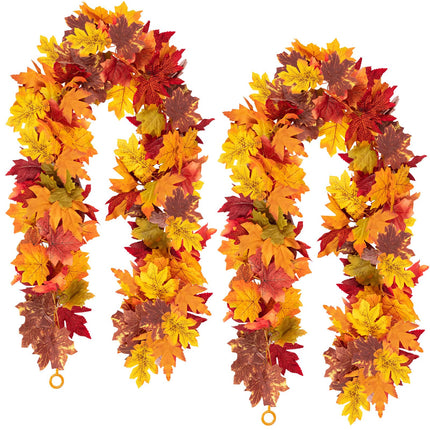 2Pcs Black Maple Leaf Garland Halloween Artificial Fall Leave Vines
