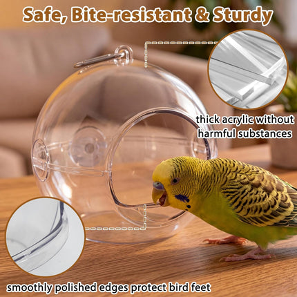 Transparent Chewproof Budgie Bird Breeding Nest for Cage, 360° Clear View Small Parakeet Nest with Washable Pad, Hanging Bird Bed for Lovebirds Budgie, Easy Clean & Quick Setup for Cozy Sleep