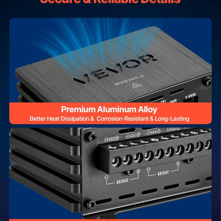 4 Channel Car Audio Amplifier 2 Ohm Stable Bridgeable Class D Full Range Amp Max Power 4 x 110W @ 4 Ohm / 4 x 160W @ 2 Ohm for Car SUV Truck Off-Road