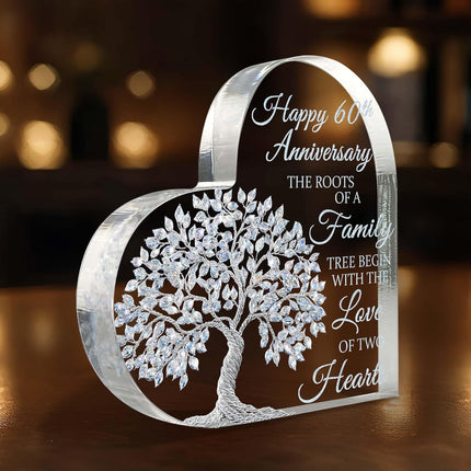60th Wedding Anniversary Heart Acrylic Plaque, 60th Diamond Wedding Cake Topper Decorations, 60 Years Of Married Gifts For Parents or Grandparents, Tree of Life Anniversary Wedding Gifts for Couples