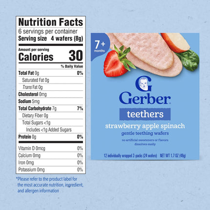 Gerber Teethers, Strawberry Apple Spinach Gentle Teething Wafers, Baby Teething Snacks, 6PK