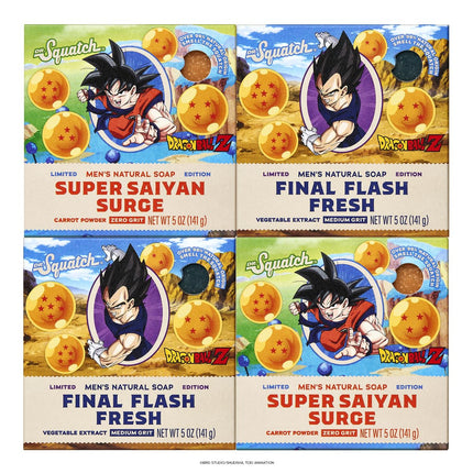 Dr. Squatch Natural Men's Bar Soap – Limited Edition Dragon Ball Z Gifts for Men – Natural Cold Process Soap Bar – Super Saiyan Surge + Final Flash Fresh (5 oz, 4-Pack)