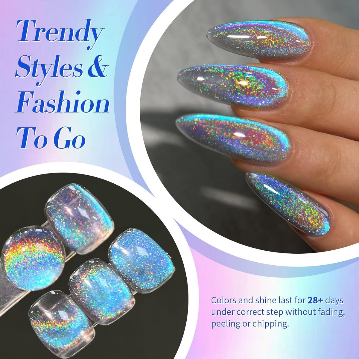9D Cat Magnetic Eye Gel Nail Polish, Blue Purple Holographic Rainbow, 15ML - photo 4