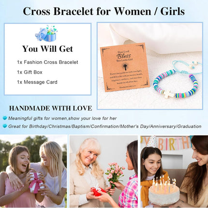 Easter Gifts for Kids, Teens, Girls Christian Gifts for Women Cute Cross Bracelet, Easter Basket Stuffers for Teens, Toddler Religious Bracelets Catholic Baptism Communion Birthday Gift Ideas