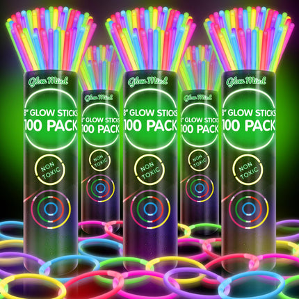 100 Glow Sticks Bulk Party Pack, 8" Halloween Glow Bracelets and Necklaces