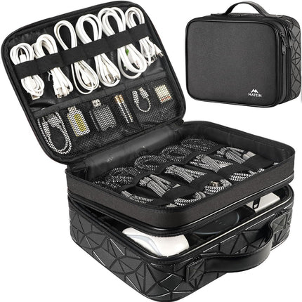 Cord Organizer Case with Adjustable Divider, DJ Cable File Bag for DJ Gear, Sound Instrument and Music Equipment Accessories, Shockproof Portable Double Layer Cord Bags, Black